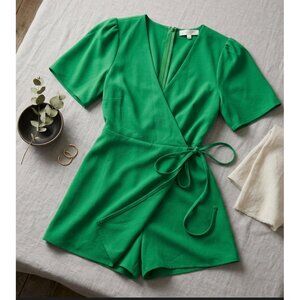 Green Wrap-Style Romper With Short Sleeves & Tie Waist - Liz & Thicket Size L Li